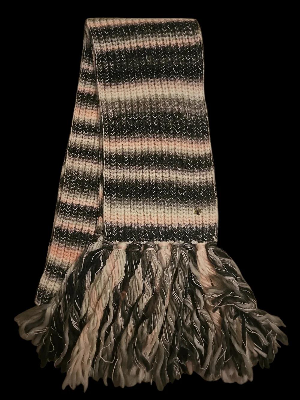 kate spade Striped Knit Scarf in Black, Cream & Pink